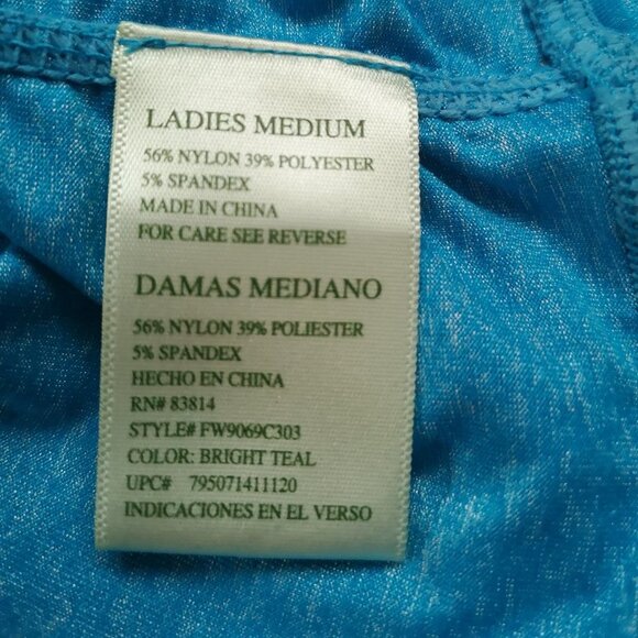 Tangerine Ladies Size Medium Teal Blue Long Sleeve Athletic Top w/ Ruching - Picture 4 of 5